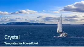  Presentation with mountain help - Audience pleasing presentation theme consisting of sailing cloudy sky and mountain backdrop and a ocean colored foreground
