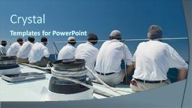  Presentation with yacht - PPT theme having sailing-crew-sitting-on-side background and a ocean colored foreground