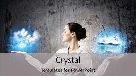  Presentation with image retrieval - Audience pleasing presentation theme consisting of sailing plane - image of businesswoman holding items backdrop and a  colored foreground