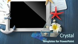  Presentation with flight - Slide deck having sailing plane - tablet with credit cards background and a ocean colored foreground