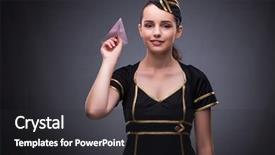  Presentation with flight attendant - Slides with sailing plane - young flight attendant on gray background and a  colored foreground