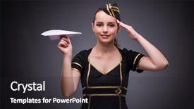  Presentation with flight attendant - Slide deck featuring sailing plane - young flight attendant on gray background and a  colored foreground