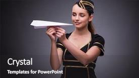  Presentation with flight attendant - Beautiful theme featuring sailing plane - young flight attendant on gray backdrop and a  colored foreground