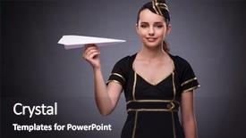  Presentation with flight attendant - Cool new slide set with sailing plane - young flight attendant on gray backdrop and a  colored foreground