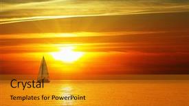  Presentation with ocean ship - Beautiful slides featuring sailing ship - sailboat on the ocean backdrop and a gold colored foreground