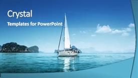  Presentation with ocean ship - Beautiful presentation theme featuring sailing ship - yacht and blue water ocean backdrop and a teal colored foreground