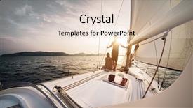  Presentation with sunset coast of the sea - PPT theme enhanced with sailing ship - young couple looking background and a lemonade colored foreground