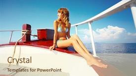  Presentation with sailing ship - PPT theme enhanced with sailing ship - young woman in swimsuit sitting background and a cream colored foreground