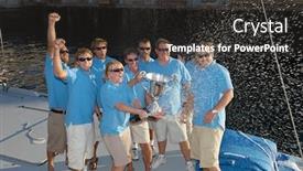  Presentation with trophy - Beautiful slide set featuring sailing-team-celebrating-with-trophy backdrop and a dark gray colored foreground