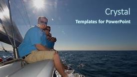  Presentation with sailboat - Cool new slide set with sailing-team-sitting-on-sailboat backdrop and a ocean colored foreground