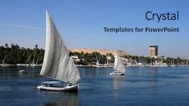  Presentation with vessels - PPT theme featuring sailing vessels on the river background and a light blue colored foreground