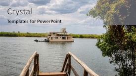  Presentation with boat river - PPT layouts consisting of sailing-with-a-motor-boat background and a lemonade colored foreground