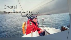  Presentation with yacht - Beautiful PPT theme featuring sailing yacht on big river backdrop and a light gray colored foreground