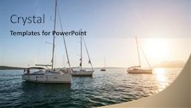  Presentation with sunset sailing - Cool new PPT layouts with sailing yachts in sunset light summer sport and recreation activities backdrop and a light blue colored foreground