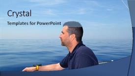  Presentation with calm sea - Beautiful presentation theme featuring sailor man sailing boat blue calm ocean water mediterranean sea backdrop and a light blue colored foreground