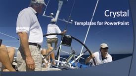  Presentation with sailboat - Theme having sailors at the helm of a sailboat in sea against blue sky background and a ocean colored foreground