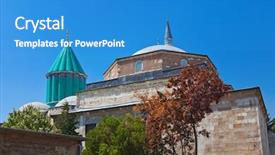  Presentation with museum - Cool new PPT theme with islamic saint - mevlana museum and mausoleum backdrop and a teal colored foreground