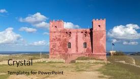 Presentation with malta - Presentation consisting of saint agatha's tower also known as the red tower it was one of the defensive battlements of malta background and a coral colored foreground