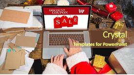  Presentation with advertisement - Audience pleasing theme consisting of saint friday - sale advertisement against santa claus backdrop and a tawny brown colored foreground