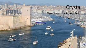  Presentation with port - Slide deck featuring saint jean castle in marseille background and a light blue colored foreground
