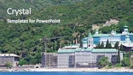  Presentation with peninsula plateau - Presentation theme featuring saint panteleimon monastery athos peninsula background and a dark gray colored foreground