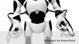 Presentation with robot toy - PPT theme featuring saint-petersburg-russia-march-31 background and a light gray colored foreground