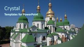 Presentation with ukraine - Audience pleasing PPT theme consisting of saint sophia cathedral in kiev ukraine backdrop and a ocean colored foreground