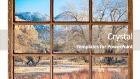  Presentation with seeing through fog - PPT theme enhanced with saish - mountain valley with pastures background and a coral colored foreground