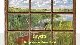  Presentation with summer camp show - Presentation theme with saish - red canoe on lake shore background and a  colored foreground