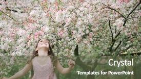  Presentation with cherry blossom - Colorful slide deck enhanced with sakura - outdoor portrait of young happy backdrop and a tawny brown colored foreground