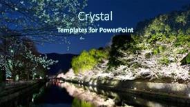  Presentation with sakura - Beautiful presentation theme featuring sakura and river in kyoto at night backdrop and a ocean colored foreground