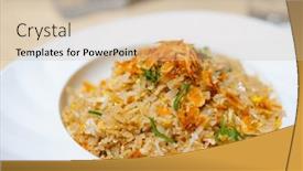  Presentation with sakura - Presentation theme featuring sakura-shrimp-fried-rice-dish background and a soft green colored foreground