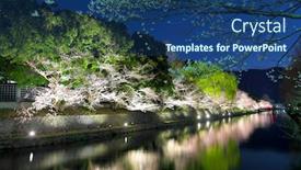  Presentation with sakura - Beautiful presentation design featuring sakura tree and biwa lake canal at night backdrop and a ocean colored foreground