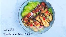  Presentation with veggie - Presentation theme featuring salad-bowl-with-roaster-king background and a sky blue colored foreground