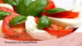  Presentation with white healthy food - Audience pleasing PPT layouts consisting of salad caprese with mozzarella sliced backdrop and a red colored foreground