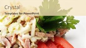  Presentation with celery - Presentation design with salad comprises smoked chicken and celery dressed with parsley and tomato slice background and a lemonade colored foreground