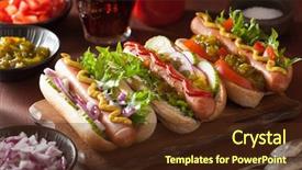  Presentation with ketchup - PPT theme consisting of cooking grilled hot dogs with vegetables ketchup mustard background and a tawny brown colored foreground