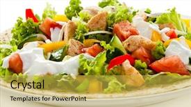  Presentation with kebab - Theme having salad dressing salad - kebab - grilled meat background and a yellow colored foreground