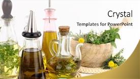  Presentation with mortar - Audience pleasing PPT theme consisting of salad dressing salad - mortar and pestle with herbs backdrop and a white colored foreground