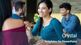  Presentation with lunch - PPT theme featuring salad during lunch break background and a ocean colored foreground