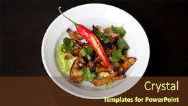  Presentation with soy - PPT theme having salad from roasted eggplants mushrooms soy sauce oyster sauce cilantro and garlic background and a tawny brown colored foreground