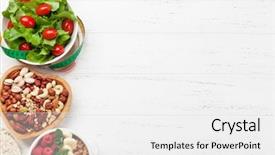  Presentation with nut - Colorful slides enhanced with salad fruits vegetables and nut backdrop and a white colored foreground
