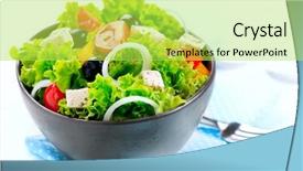  Presentation with mediterranean food - Amazing PPT theme having salad greek salad isolated backdrop and a yellow colored foreground