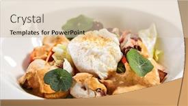  Presentation with spicy food - PPT layouts with salad-in-white-bowl-sliced background and a soft green colored foreground