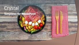  Presentation with mozzarella cheese - Beautiful PPT theme featuring salad-made-with-cooked-pasta backdrop and a gray colored foreground