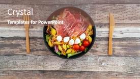  Presentation with mozzarella cheese - Colorful theme enhanced with salad-made-with-cooked-pasta backdrop and a coral colored foreground