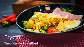  Presentation with mozzarella cheese - Amazing slide set having salad-made-with-cooked-pasta backdrop and a tawny brown colored foreground