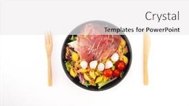  Presentation with mozzarella cheese - Presentation theme with salad-made-with-cooked-pasta background and a white colored foreground