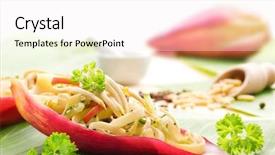  Presentation with banana - Theme enhanced with salad of banana blossoms served background and a white colored foreground