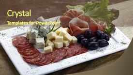  Presentation with olive - Cool new PPT layouts with salad of cold cuts backdrop and a tawny brown colored foreground